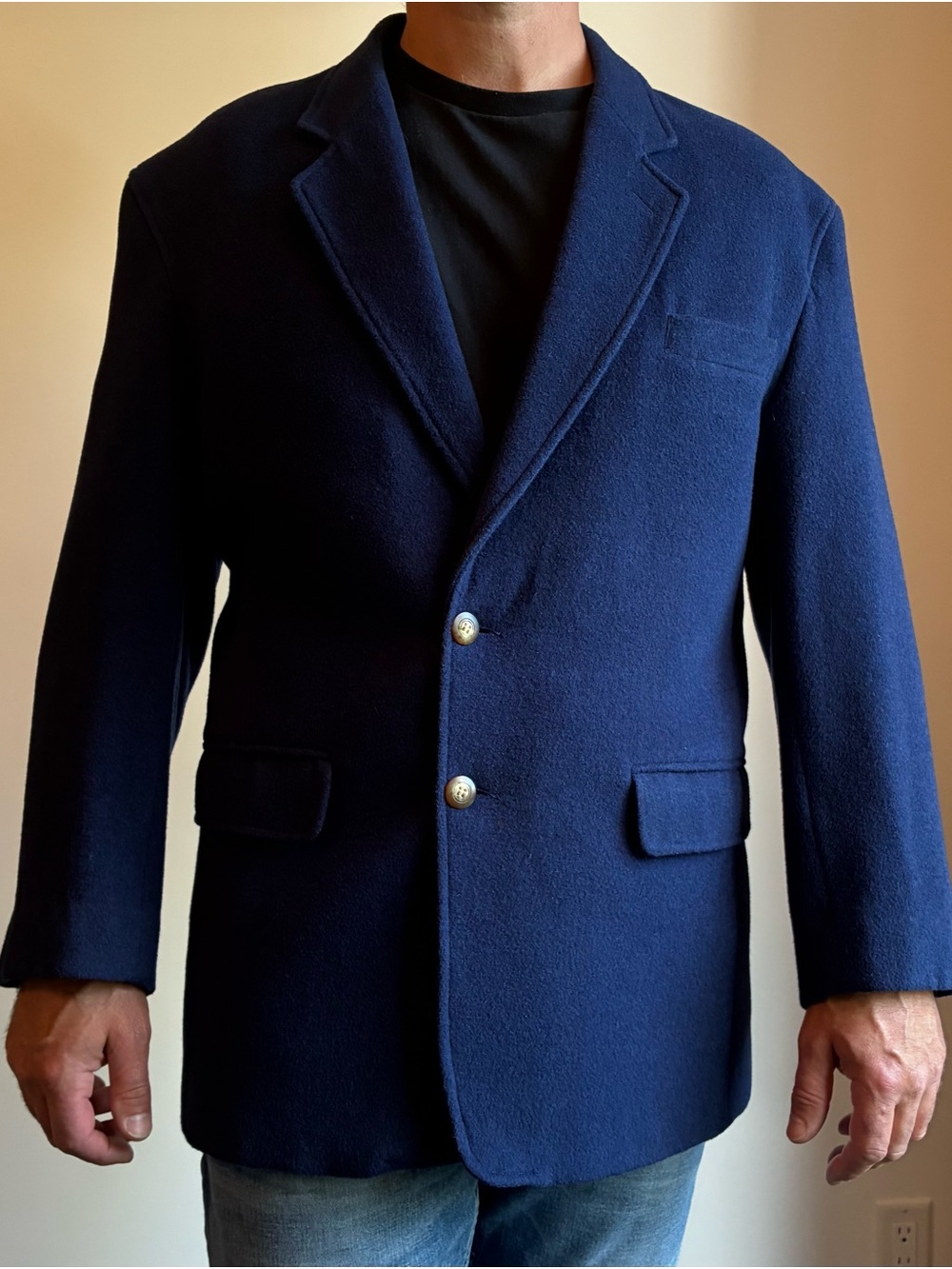 Vintage Jezequel Classic French Blue Lambswool Blend Blazer Coat EU 50 / US 40R
